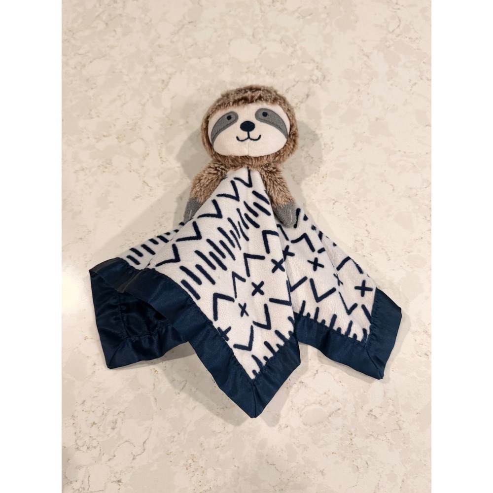 Cloud Island Sloth Security Blanket Navy Blue White Geometric Mudcloth Lovey